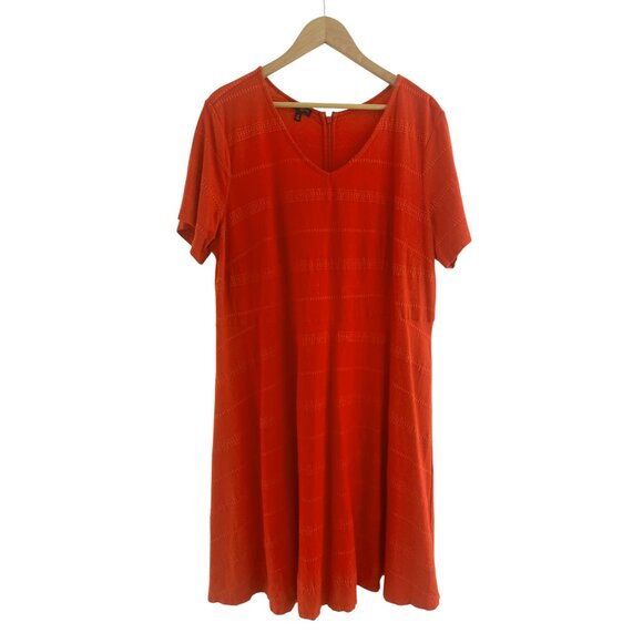 Talbots Bright Coral Cotton-Blend Textured Midi Dress Size 2X 18 20 Plus Size - Picture 2 of 7
